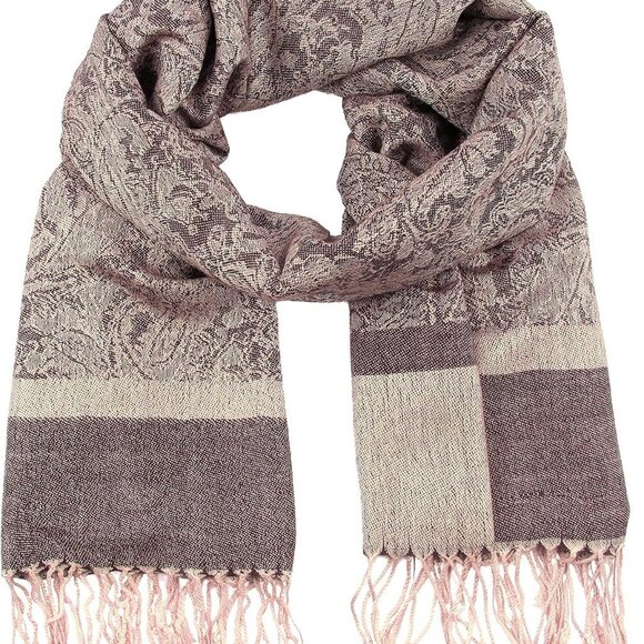 Two Tone Vintage Jacquard Paisley Pashmina Shawl Wrap Scarf Stole - Picture 3 of 6